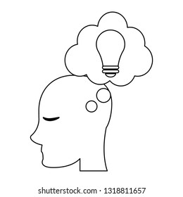 human head thinking in big idea black and white