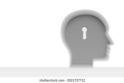 Human head thinking. Creative idea. Psychology abstract with Face and keyhole. Vector illustration