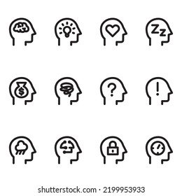 Human head, thinking, emotion icon set