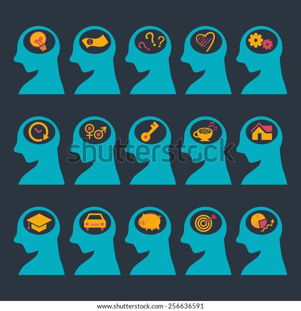  Human  head with\
thinking icon vector 