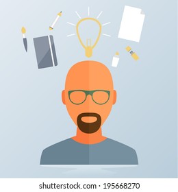 Human head thinking a new idea. Creative Idea. Vector.