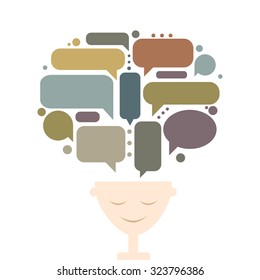 Human head and thoughts, concept design. Vector illustration