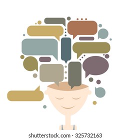 Human head and thoughts, concept design. Vector illustration