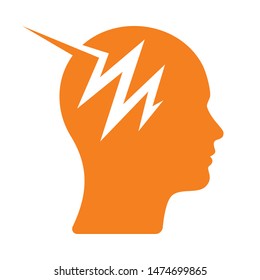 Human head with thunder logo. brainstorming icon.