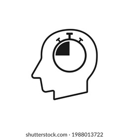 Human head with timer sign silhouette vector illustration