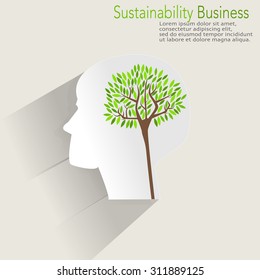 Human head with tree in brain show the ecology thinking with sustainability business vector. illustration EPS10.