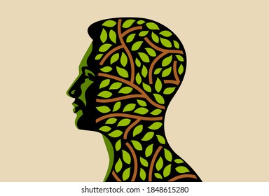 Human head a tree with leaves. environment friendly Vector logo