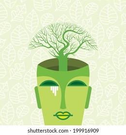  human head with tree. think green concept