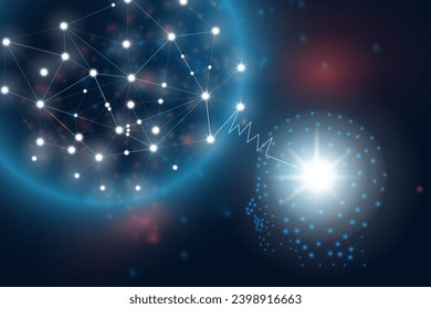 Human head, triangular lines, particles, a large network of energy in the universe, energy of wealth. Vector illustration, meditation concept.