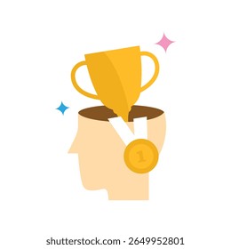 Human Head with Trophy and Medal Vector Illustration
