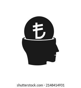 Human head with Turkish lira money sign. Financial plan icon concept isolated on white background. Vector illustration