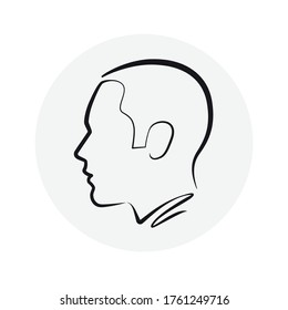 Human head vector icon silhouette. Hand drawn mono line art profile drawing. Simple cartoon illustration isolated on white background. Eps 10.