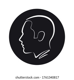 Human head vector icon silhouette. Hand drawn mono line art profile drawing. Simple cartoon illustration isolated on white background. Eps 10.