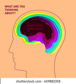 Human head - vector illustration for presentation, website and other design projects. Volumetric multilevel cut from a paper of a profile of person. Curvilinear form of human brain. Creative idea.