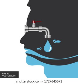 Cabeza humana con gota de agua y icono del grifo de agua plantilla de diseño del vector del vector.Icono del Día Mundial del Agua.Concepto de campaña del Día Mundial del Agua para tarjeta de saludo y afiche.Ilustración del vector