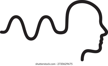 Cabeza humana con icono de línea de onda que representa la salud mental, la actividad cerebral, la psicología, el proceso de pensamiento y la atención plena.
