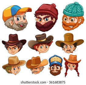 Human head wearing hats illustration