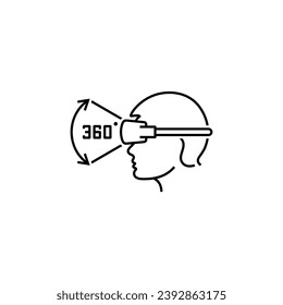 Human head wearing virtual realistic glasses, vector linear icon.