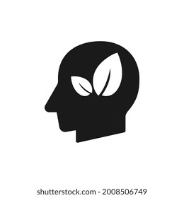 Human head with web leaf sign silhouette black vector illustration