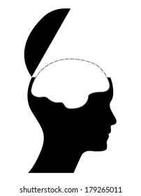 Human head with white brain, creative vector illustration.