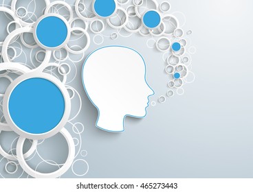 Human head with white rings and blue circles on the gray background. Eps 10 vector file.