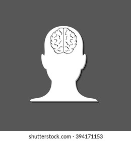 human head - white vector icon  with shadow