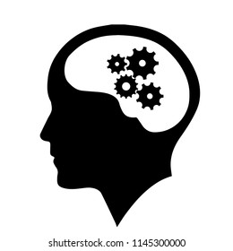 	
Human head wiith gears inside thinking vector