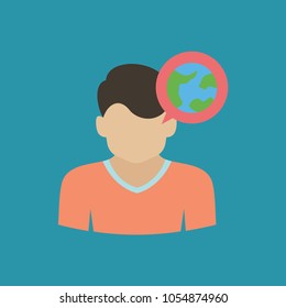 Human head with world icon
