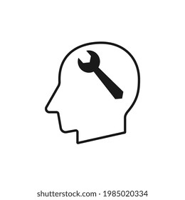 Human head with wrench sign silhouette vector illustration