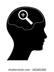 Human head with zoom icon, creative business vector design.