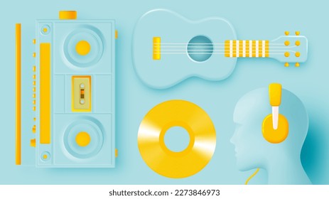 Human with headphone vector for musical apps and websites background vector illustration