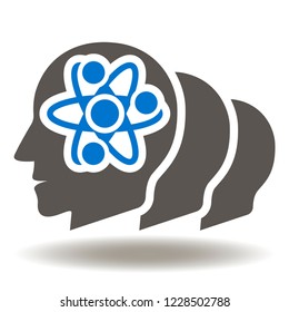 Human heads atom science icon vector. Modern information innovative technology research logo. Innovation Symbol.