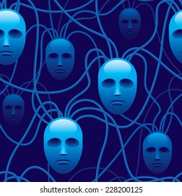 Human heads connected by a cable. Seamless pattern. Eps8. CMYK. Organized by layers. Global colors.