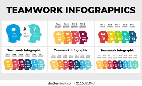 Human heads infographic. Group of people. Teamwork business concept. Social distance. Vector slide template. Creative illustration. 
