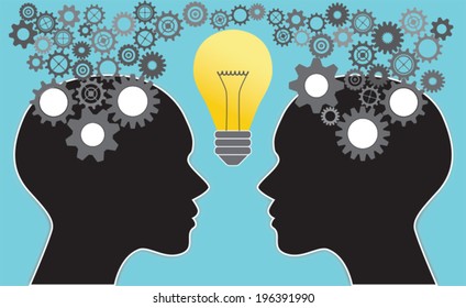 Human heads with light bulb concept