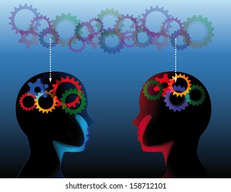 Human heads with many gears