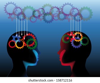 Human heads with many gears