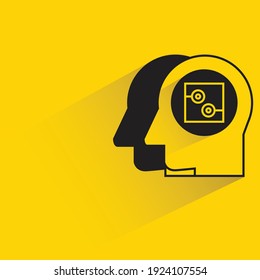 human heads and microchip with shadow on yellow background