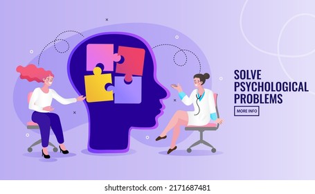 Human heads puzzle. Support mental health medical treatment. Psychotherapy concept. People with mental disorder completing jigsaw puzzle and trying to solve psychological problems, stress. vector