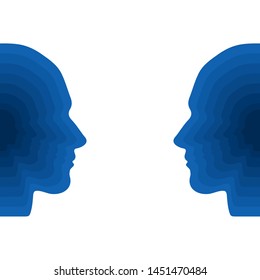 Human heads shape in the from of paper cut style on white background ,  Mental health concept
