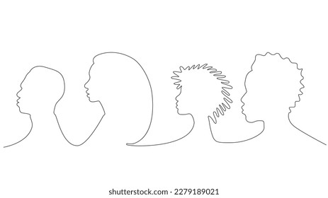 Silueta de cabezas humanas. Dibujo continuo de una línea. Ilustración del vector