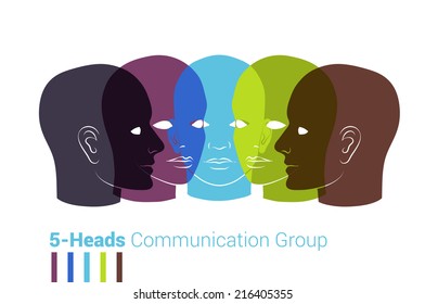 Human heads silhouettes. Group of people talking, working together. Concept illustration