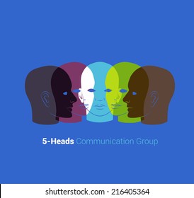 Human heads silhouettes. Group of people talking, working together. Concept illustration