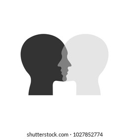 Human Heads Vector. Flat Design, Two Heads Facing Each Other, Black Color, Isolate On White Background.