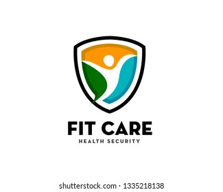 Human health fit care shield protect logo design inspiration