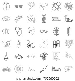 Human health icons set. Outline style of 36 human health vector icons for web isolated on white background