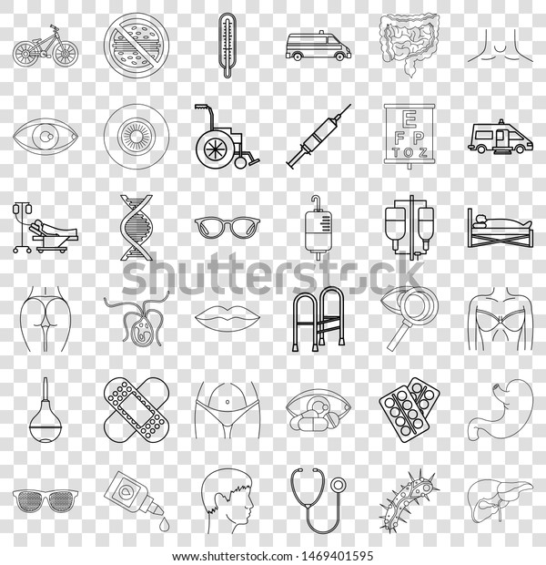 Human health icons set. Outline style\
of 36 human health vector icons for web for any\
design