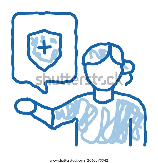 human with health insurance sketch icon\
vector. Hand drawn blue doodle line art human with health insurance\
sign. isolated symbol\
illustration