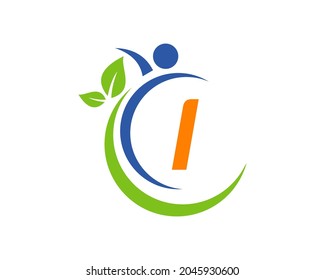 Human Health Logo On Letter I. Letter I Health Care Logo Template. Medical Logo Template Vector Illustration