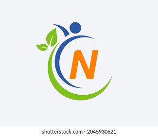 Human Health Logo On Letter N. Letter N Health Care Logo Template. Medical Logo Template Vector Illustration